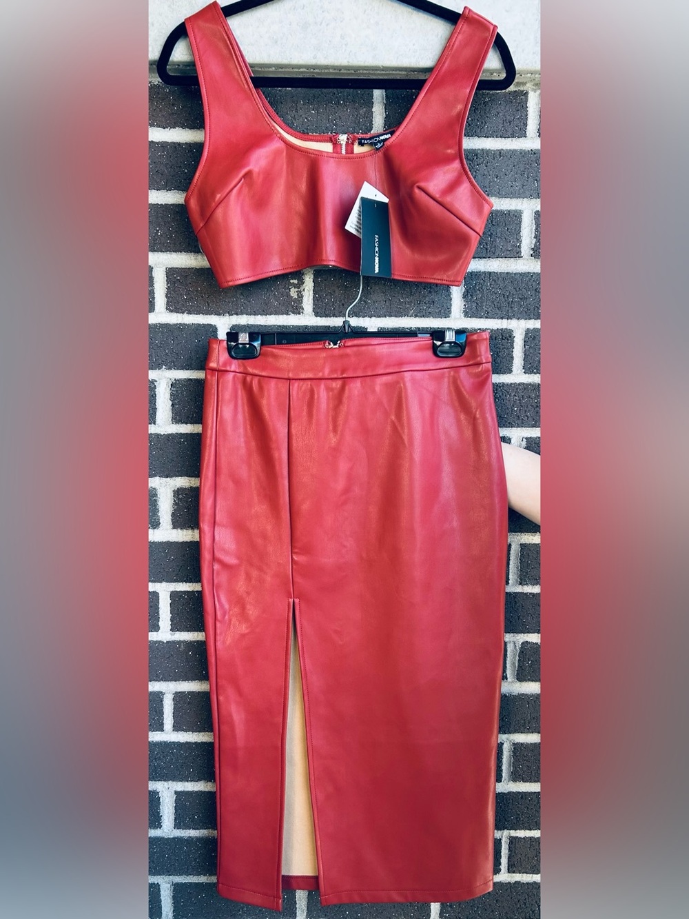 Fashion Nova- Rust Lady Danger Faux Leather Set: Size L
